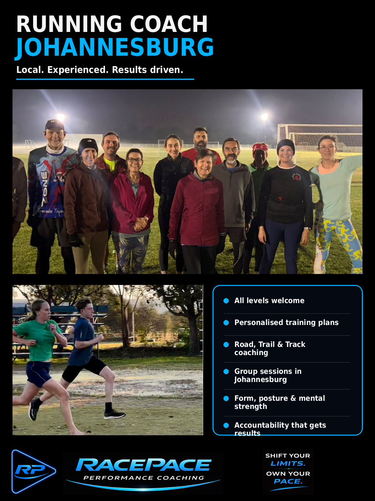 RacePace Johannesburg running coaching with group and athlete training sessions